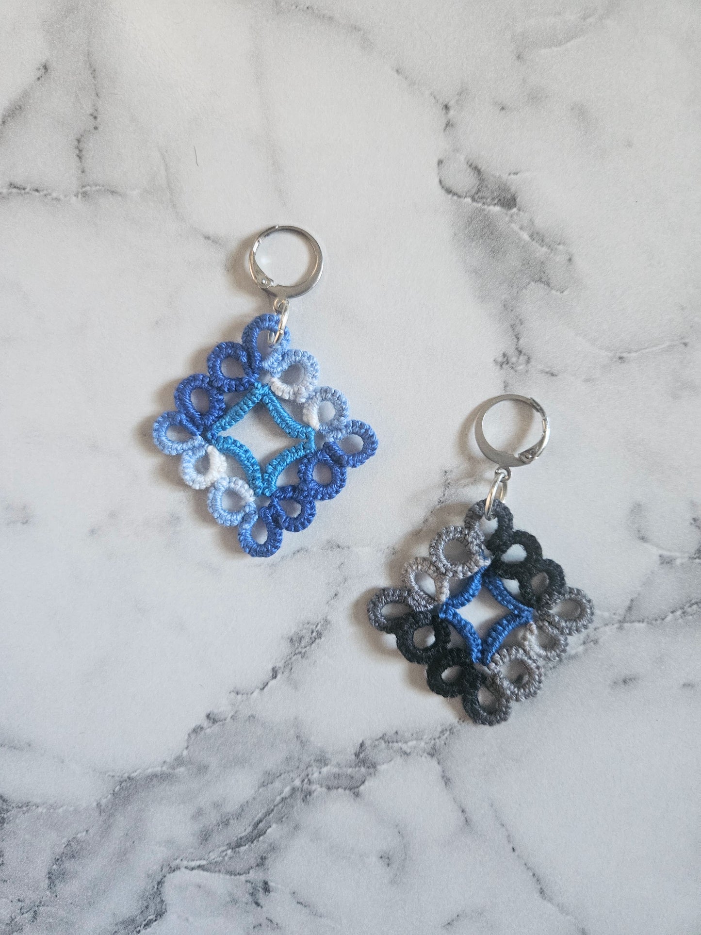 Diamond Tatted Lace Earrings (Night Fog)