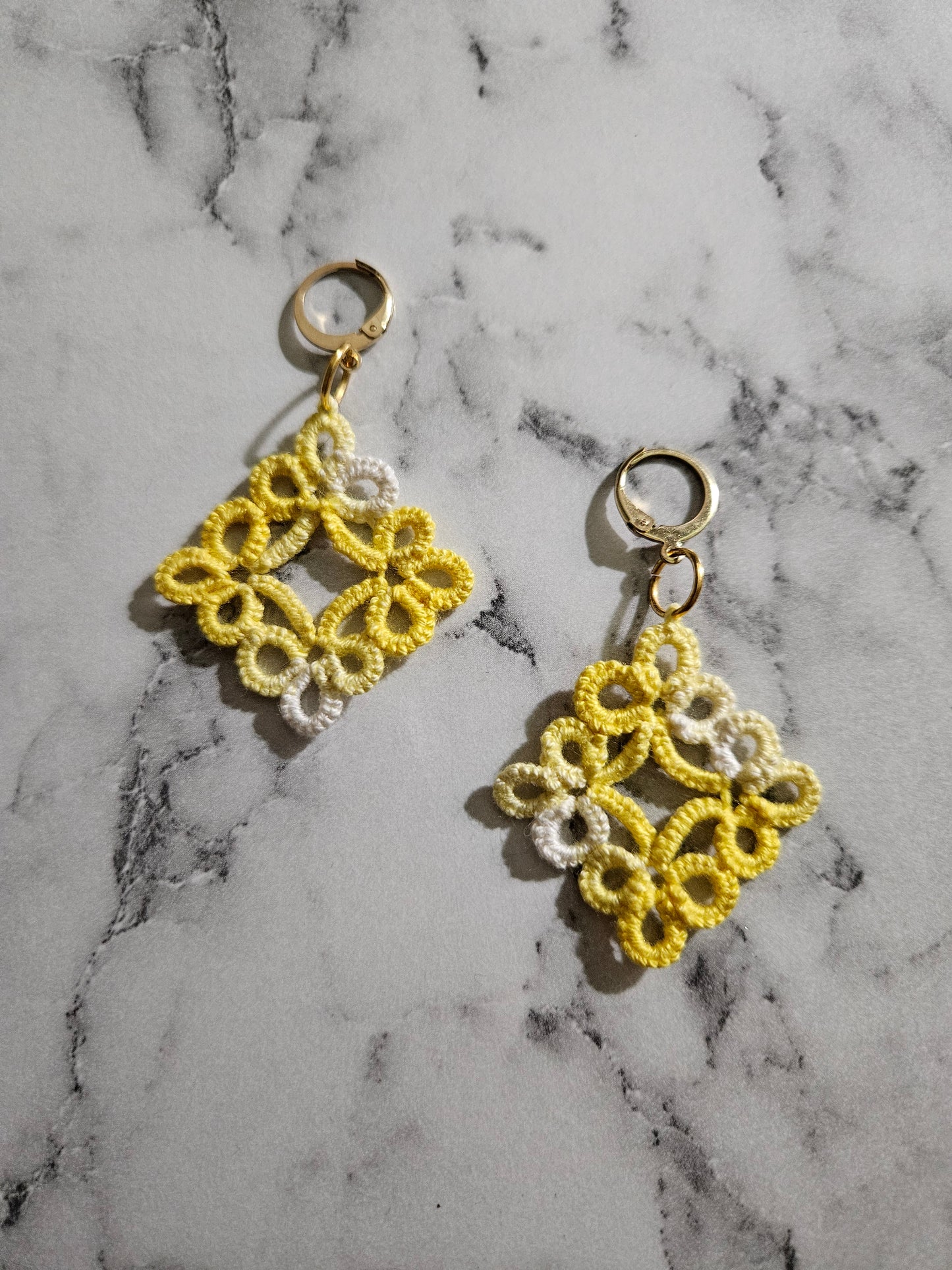 Diamond Tatted Lace Earrings (Buttered Popcorn)