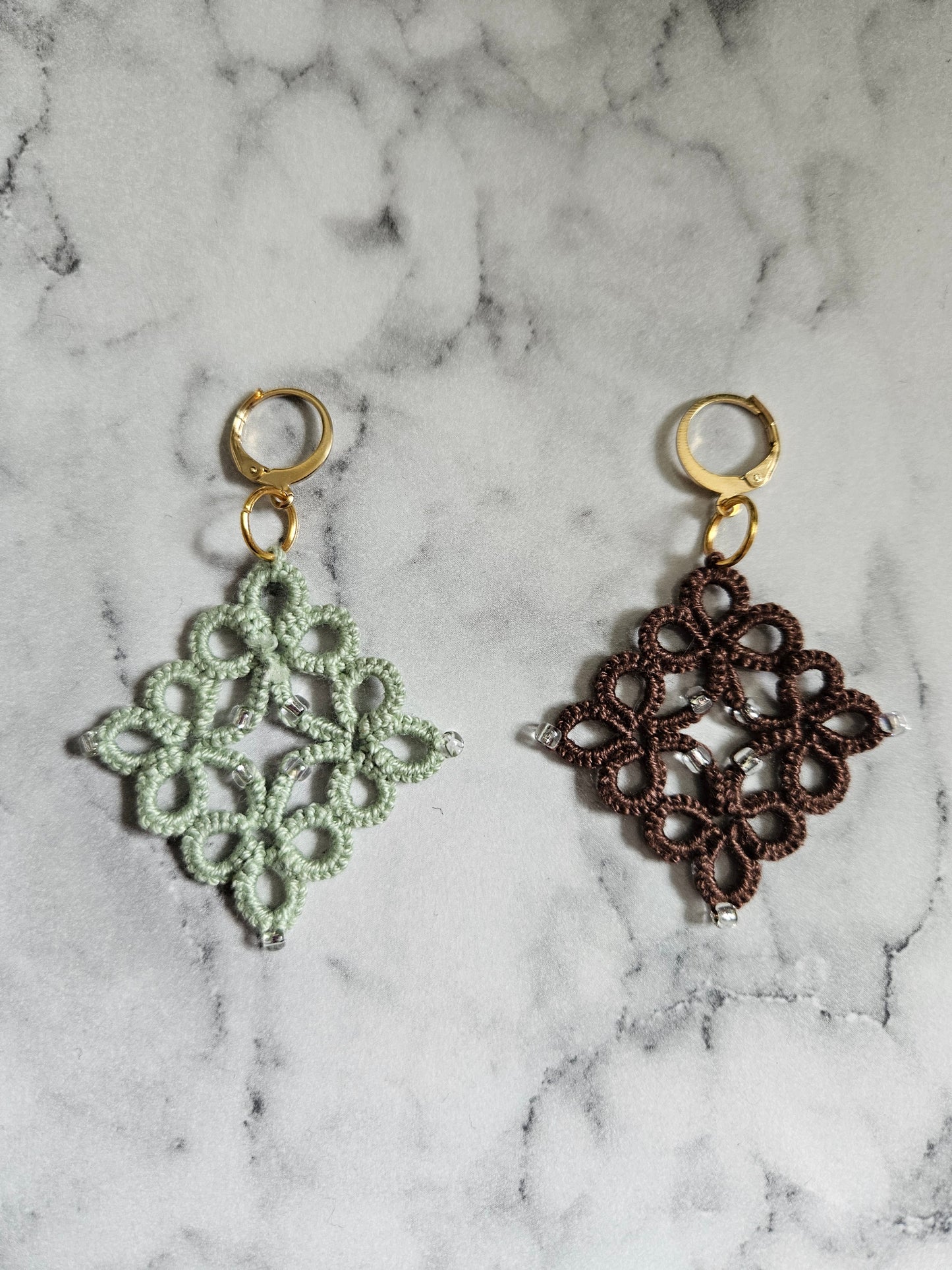 Diamond Tatted Lace Earrings (Mint Chocolate)
