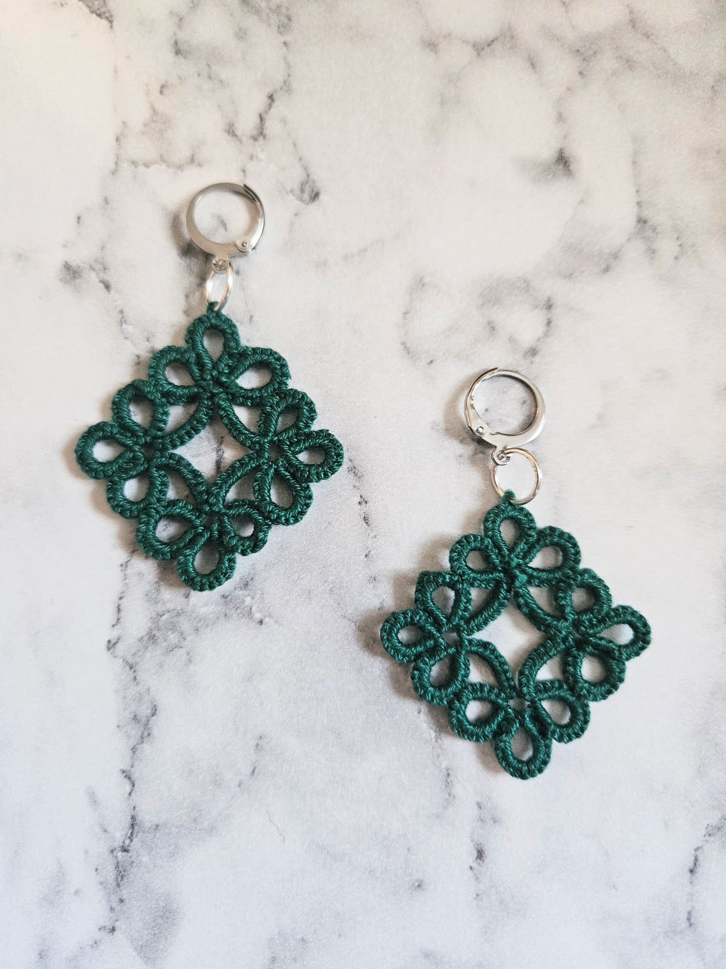 Diamond Tatted Lace Earrings (Emerald Green)