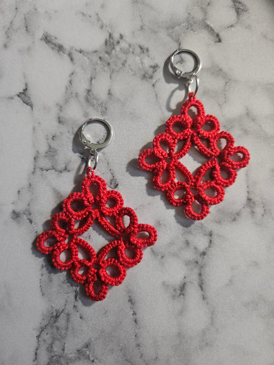 Diamond Tatted Lace Earrings (Fruit Punch)