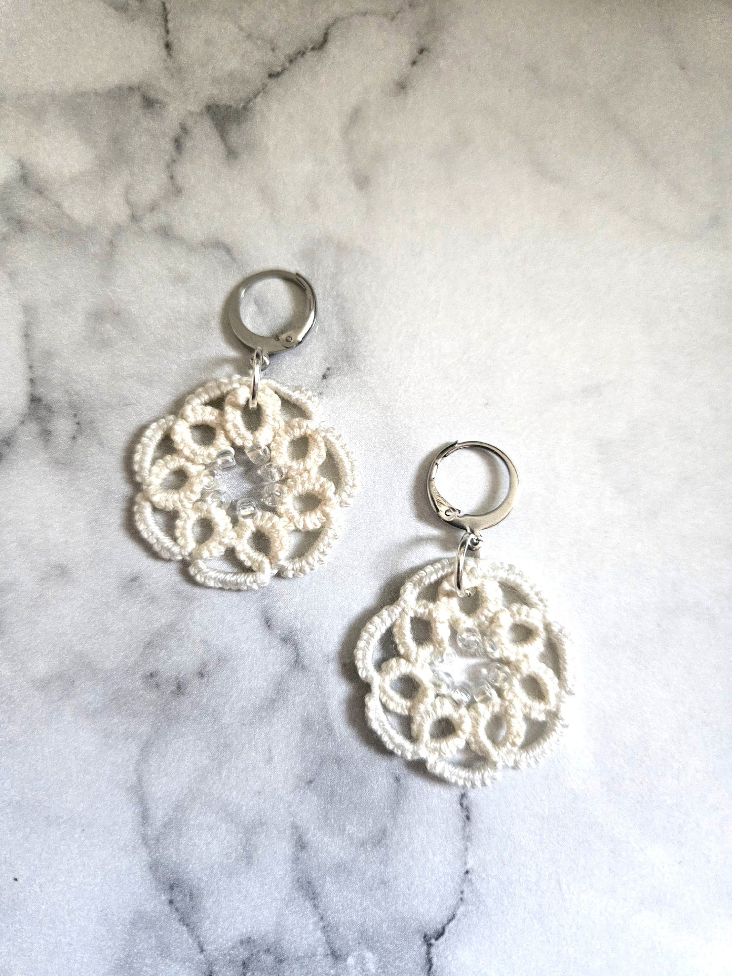 Round Tatted Lace Earrings (Sugar Cookie)