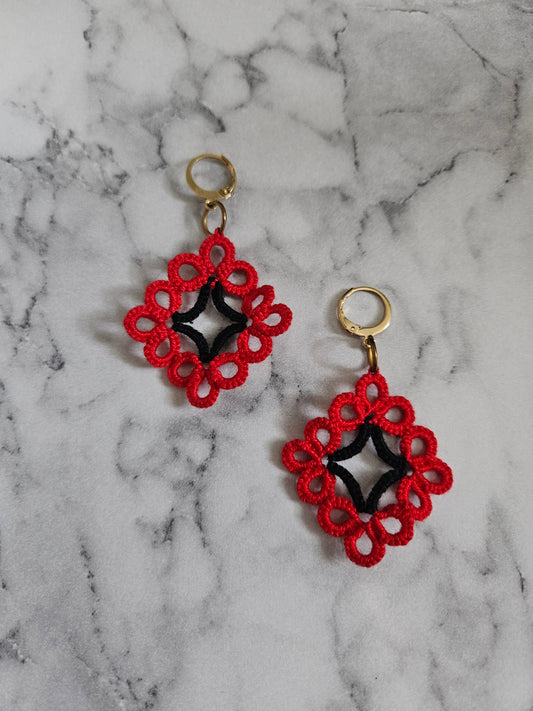 Diamond Tatted Lace Earrings (Ruby Corset)