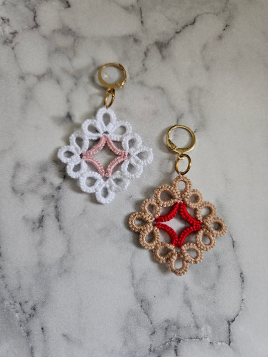 Diamond Tatted Lace Earrings (Cherry Chocolate Rose Latte)