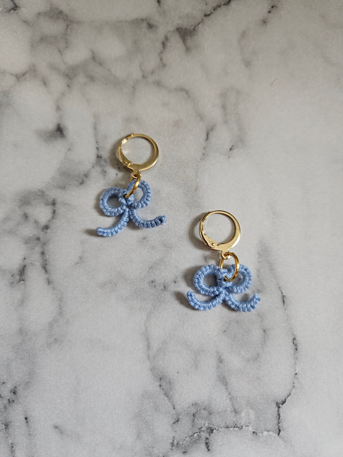 Tatted Lace Earrings (Periwinkle Bow)