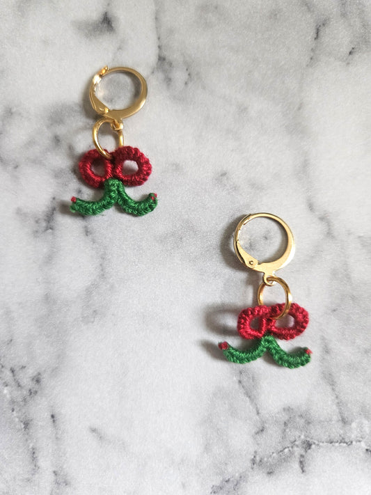 Tatted Lace Earrings (Cherry Bow)