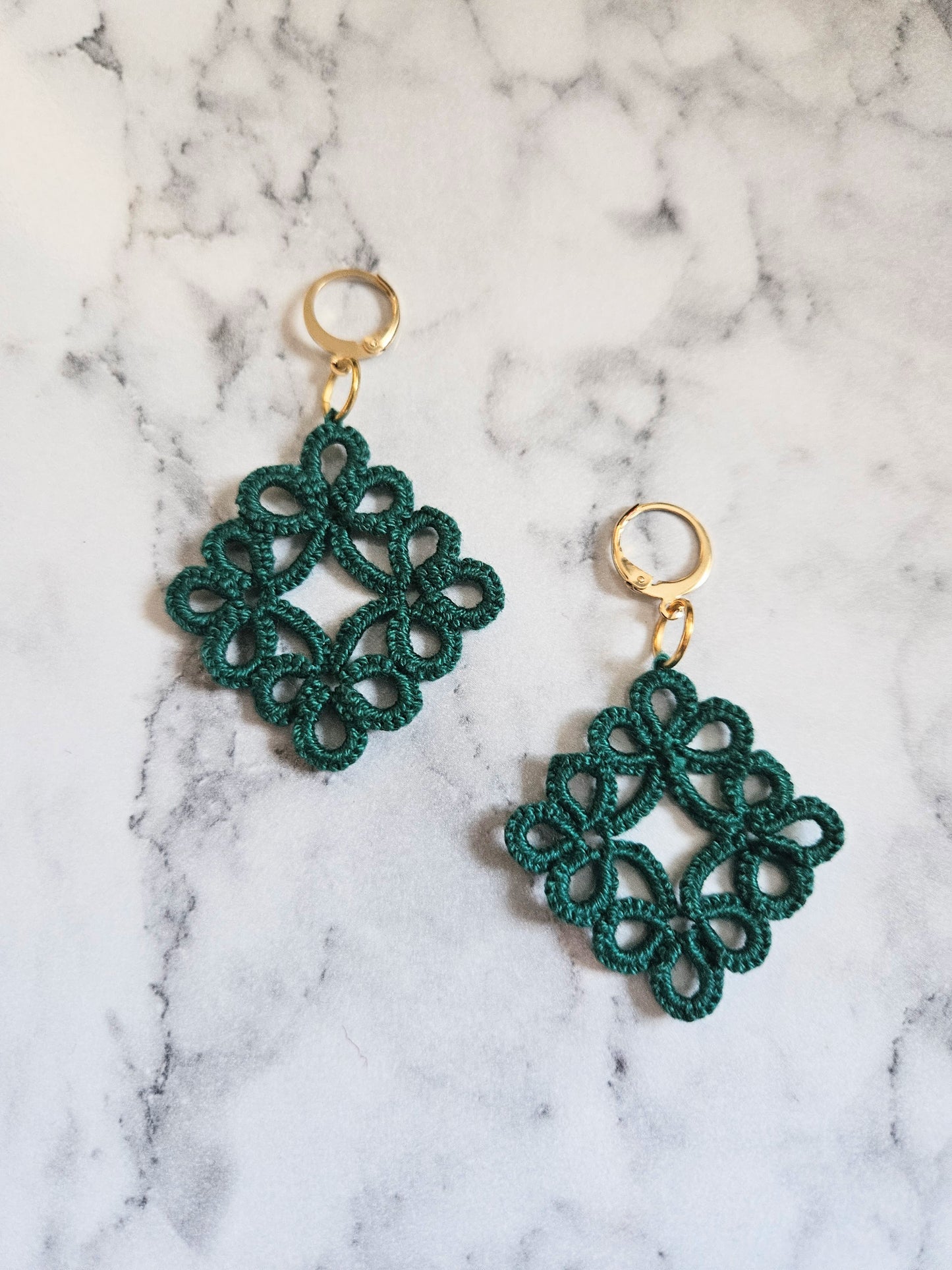 Diamond Tatted Lace Earrings (Emerald Green)