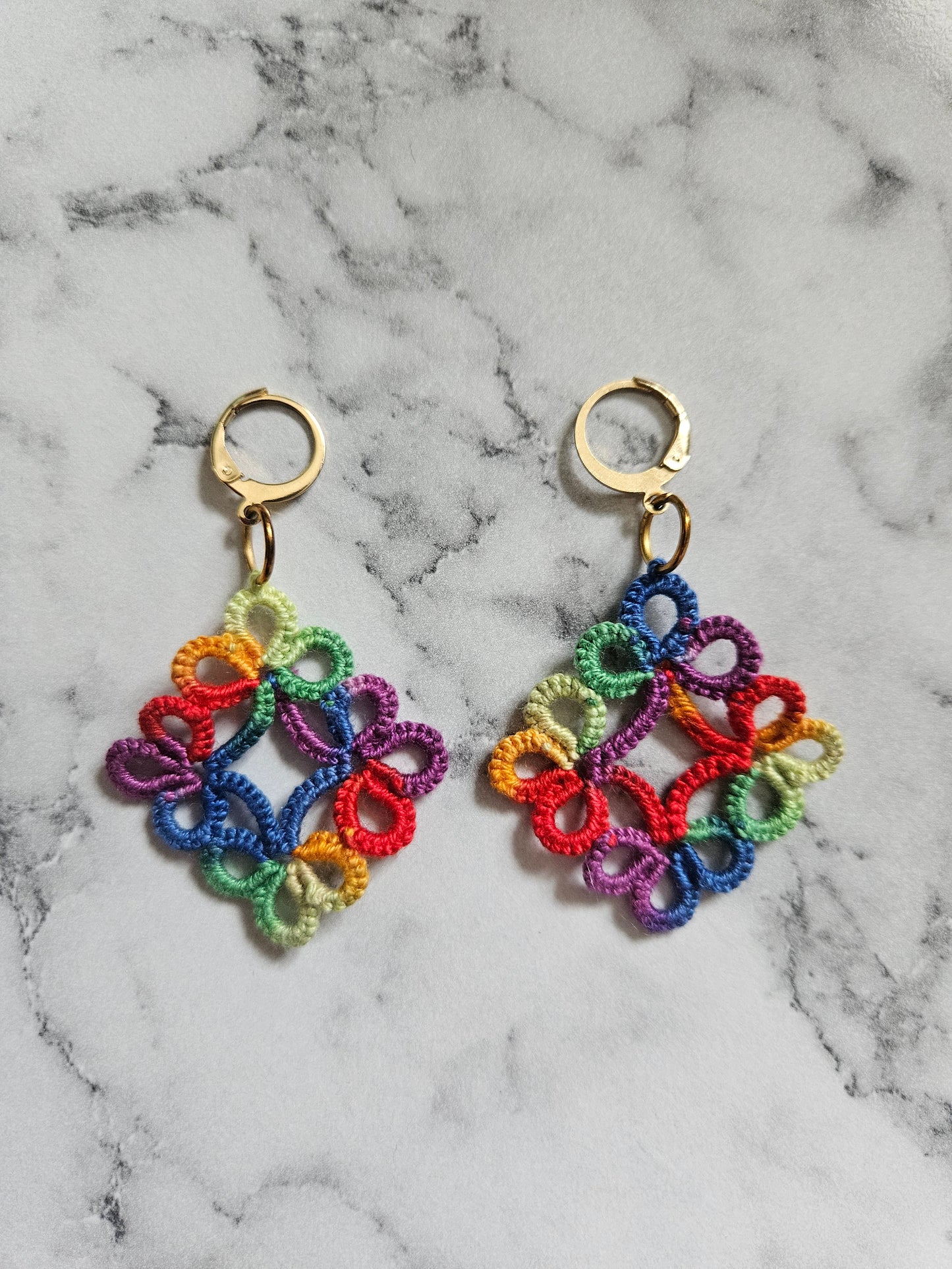 Diamond Tatted Lace Earrings (Rich Rainbow)