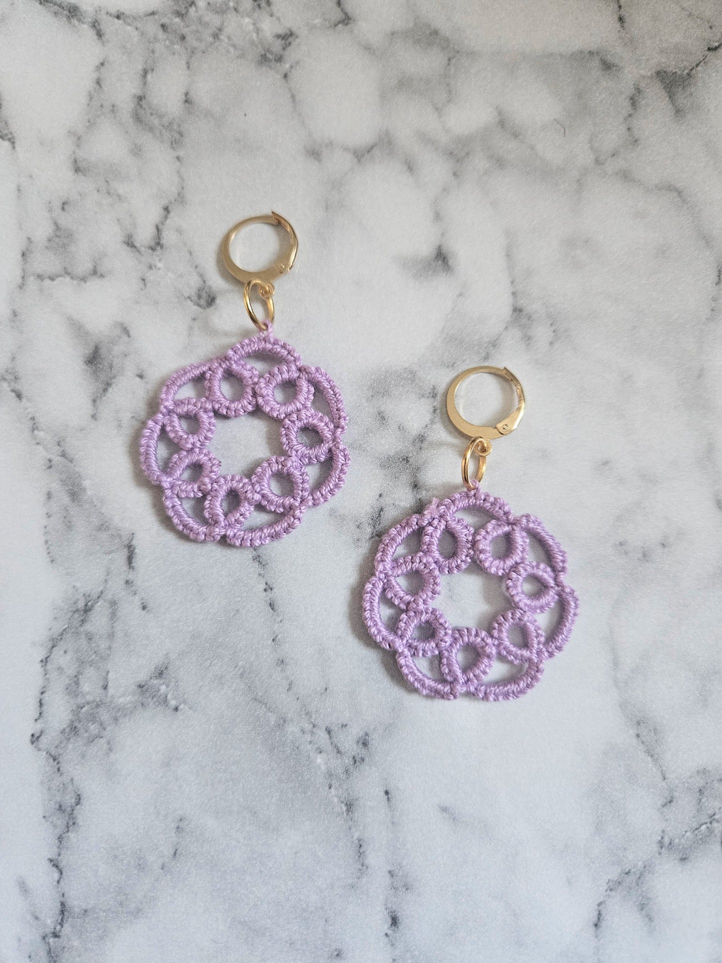 Round Tatted Lace Earrings (Lavender Tea)