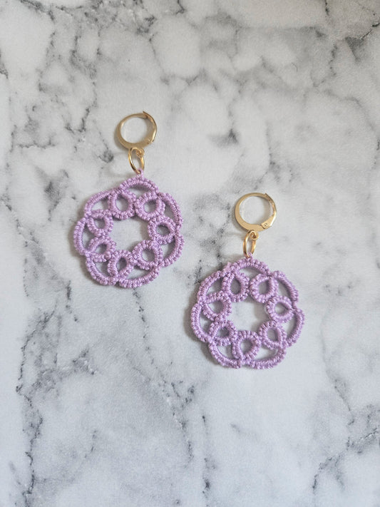 Round Tatted Lace Earrings (Lavender Tea)