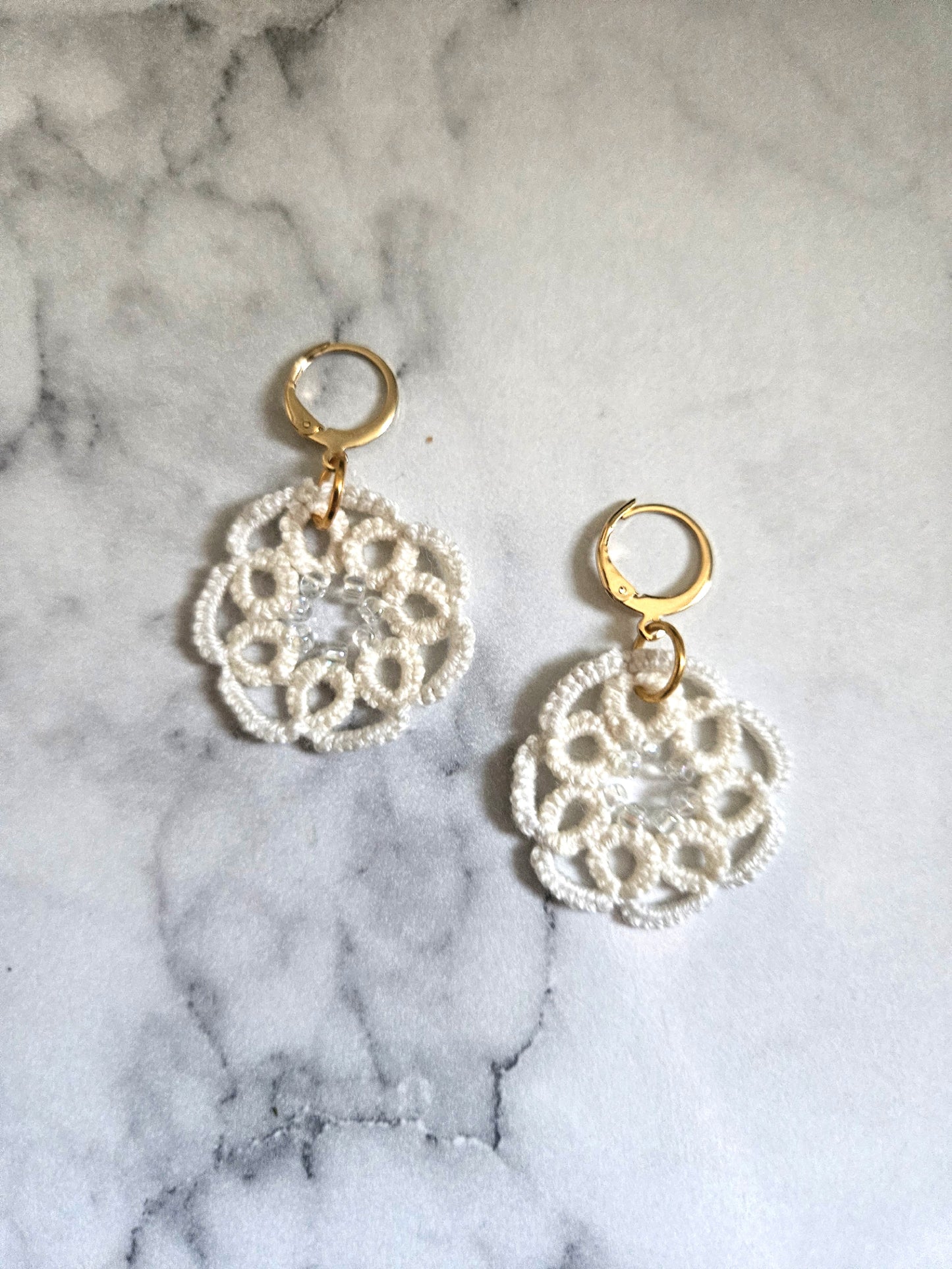 Round Tatted Lace Earrings (Sugar Cookie)