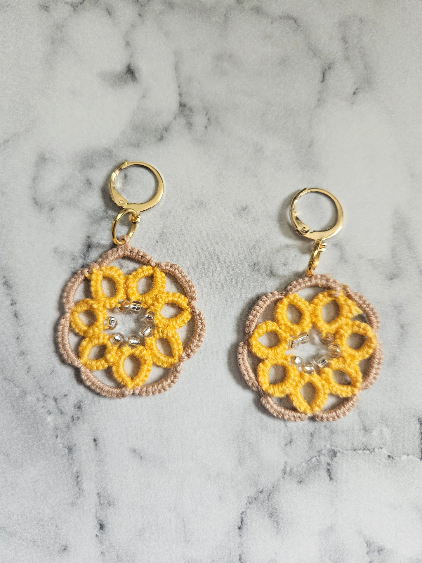 Round Tatted Lace Earrings (Gold Clasp)
