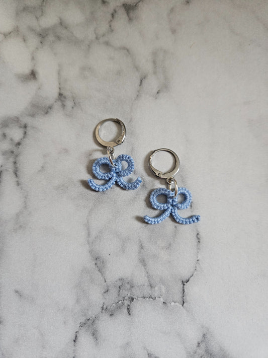 Tatted Lace Earrings (Periwinkle Bow)