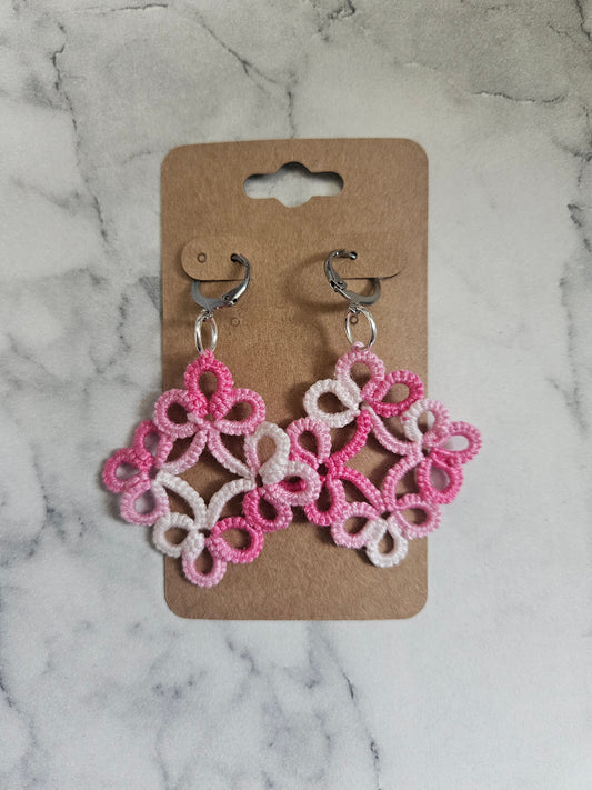 Diamond Tatted Lace Earrings (Soft Roses)