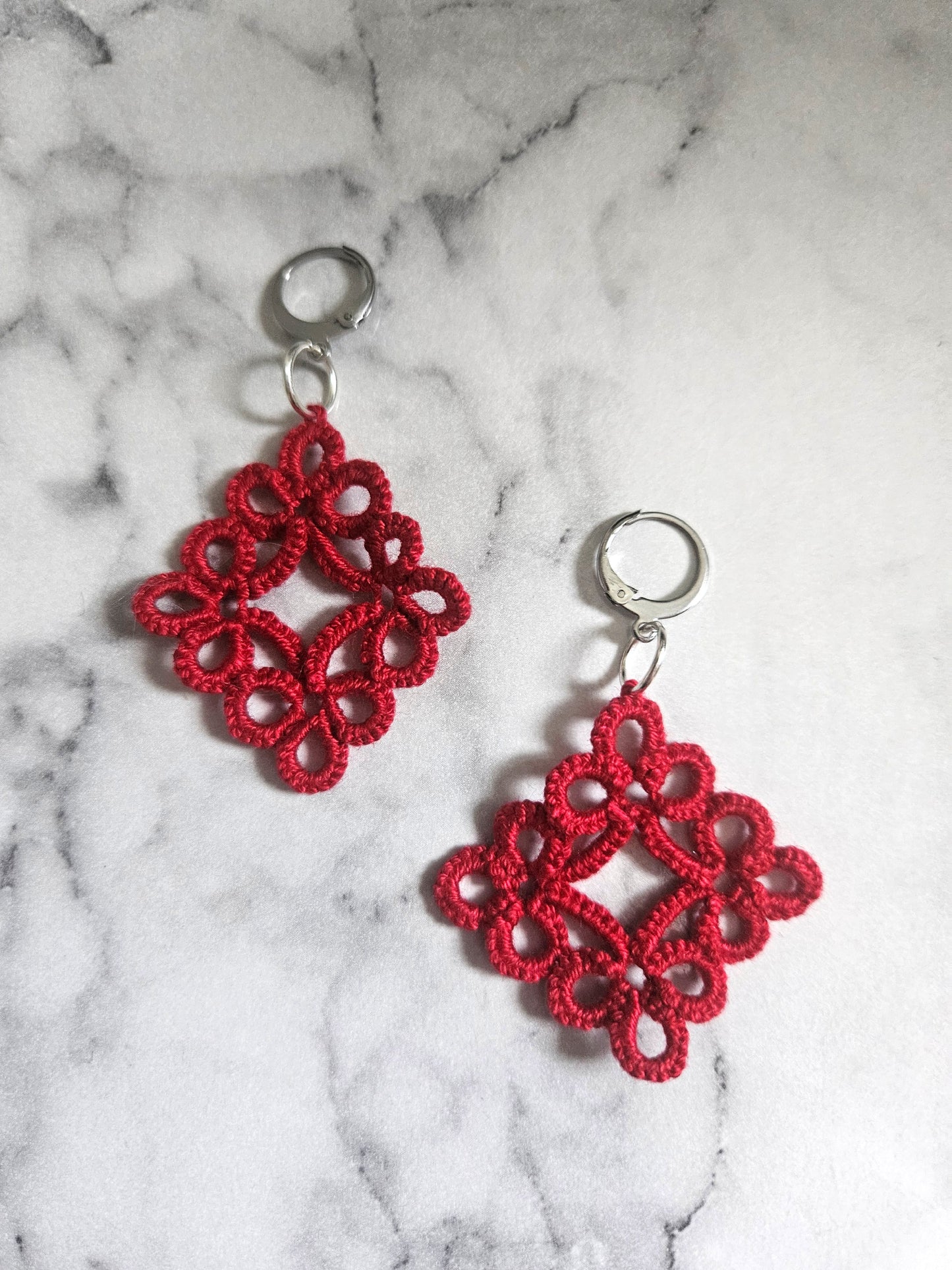 Diamond Tatted Lace Earrings (Sour Raspberry)