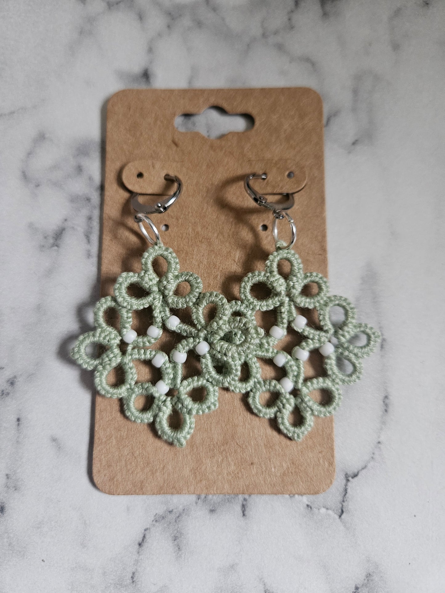 Diamond Tatted Lace Earrings (White Chocolate Pistachio)