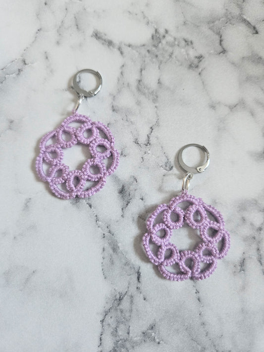Round Tatted Lace Earrings (Lavender Tea)